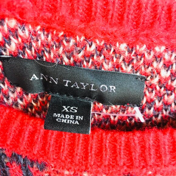 NWOT Ann Taylor Wool Mohair Blend Sweater XS Plaid Red Windowpane Preppy  Approx - Picture 6 of 13